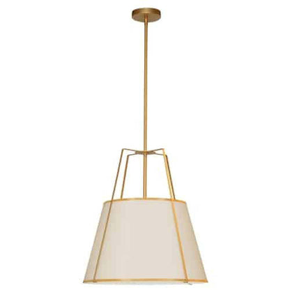 Dainolite Trapezoid 3 Light Pendant Trapezoid Gold/Cream Shade White Fabric Diffuser Lamp|Luminaire suspendu Trapezoid de Dainolite avec abat-jour trapézoïde doré et crème qui diffuse la lumière, tissu blanc et 3 ampoules