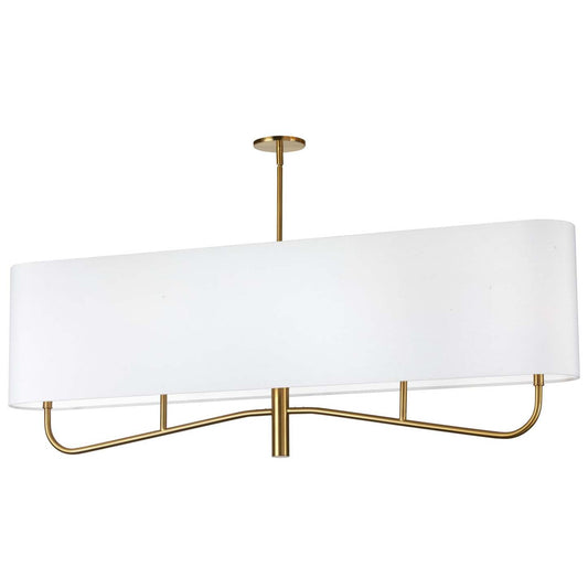 Dainolite Eleanor 4 Light Horizontal Chandelier Aged Brass White Shade Lamp|Lustre horizontal Eleanor de Dainolite avec abat-jour blanc, fini laiton vieilli et 4 ampoules