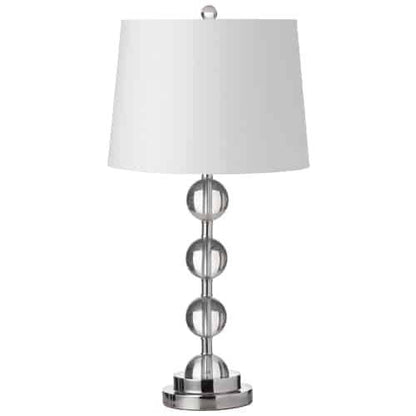 Lampe de table Crystal de Dainolite en forme de boule de cristal, avec abat-jour blanc, fini chromé poli et 1 ampoule