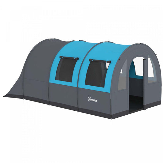 Outsunny Tente de Camping 5-6 Personnes, Tente Familiale Tunnel Imperméable, Gris/Bleu