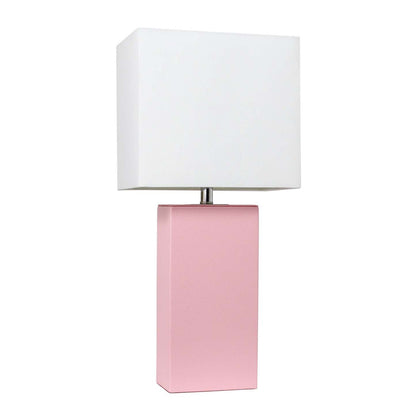 Lampe de table moderne Elegant Designs en cuir rose avec abat-jour en tissu blanc | D21RF3IP
