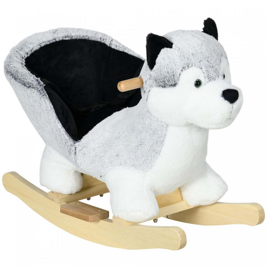 Qaba cheval A Bascule En Peluche Pour Enfants, Jouet A Bascule En Peluche En Forme De Husky Avec Des Sons Réalistes, Woo