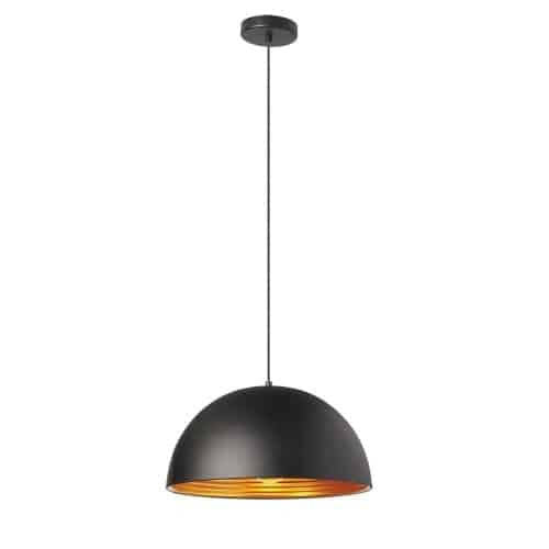 Dainolite Helsinki 1 Light Pendant Dome 16 Dia Matte Black Finish Gold Interior Lamp|Luminaire suspendu Helsinki de Dainolite de 16 po de diamètre en forme de dôme, avec intérieur doré, fini noir mat et 1 ampoule