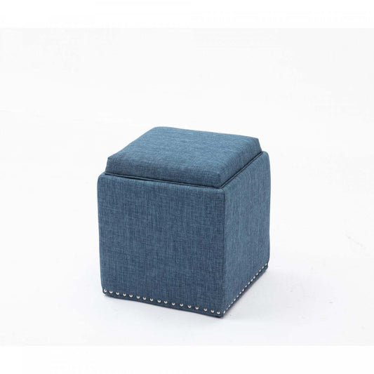 Chase Fabric Ottoman with Flip Tray Lid Blue Benches|Pouf Chase bleu en tissu avec couvercle qui se retourne en plateau