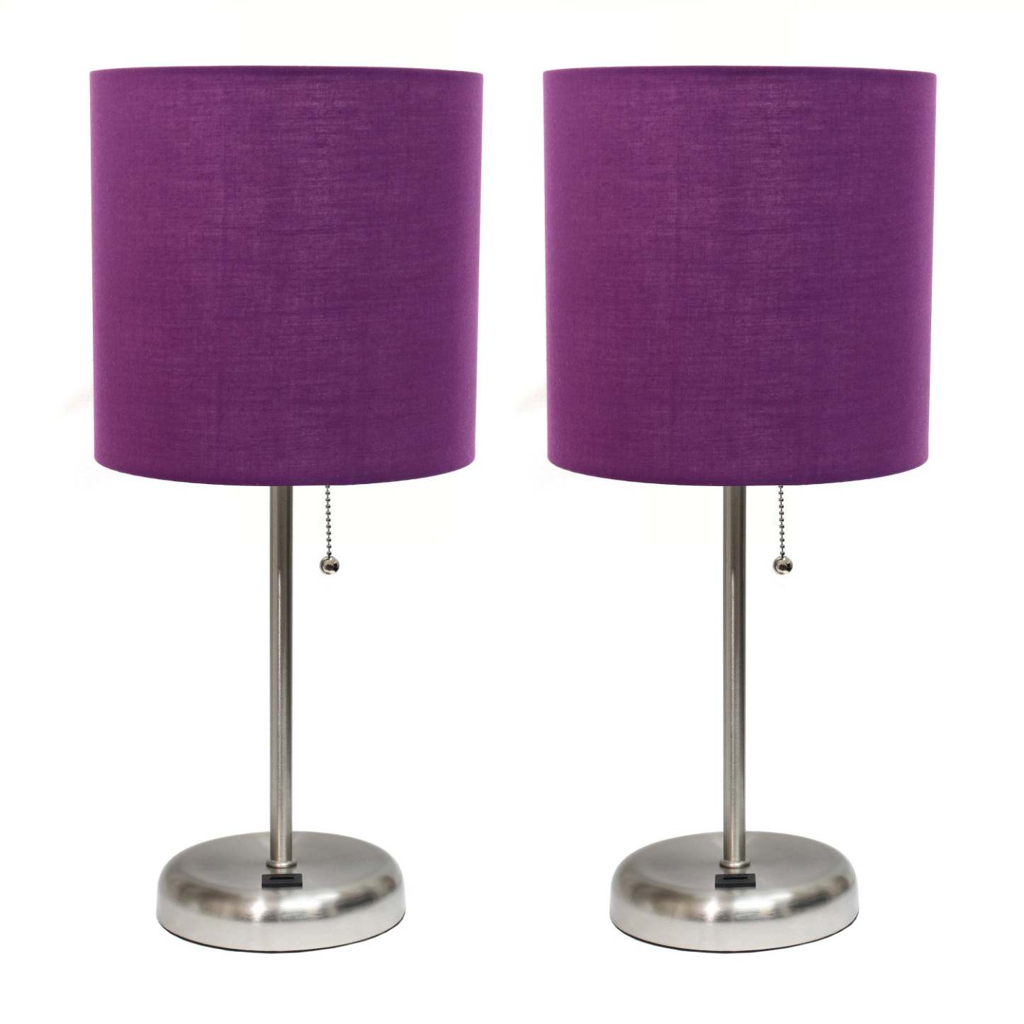 Lampe de table Limelights violette avec port de recharge USB et abat-jour en tissu, ensemble de 2