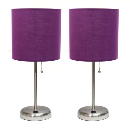 Lampe de table Limelights violette avec port de recharge USB et abat-jour en tissu, ensemble de 2
