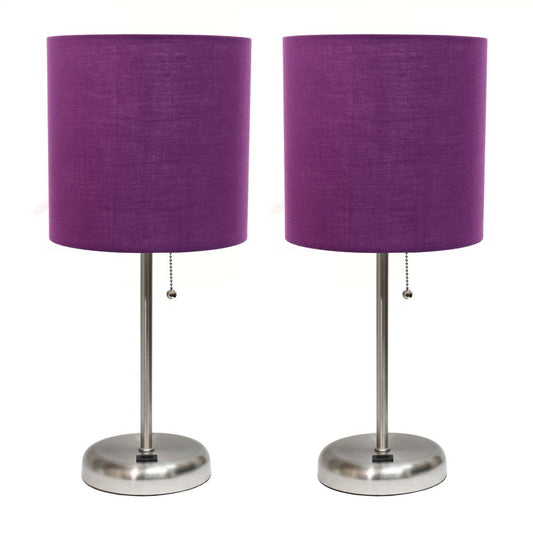 Lampe de table Limelights violette avec port de recharge USB et abat-jour en tissu, ensemble de 2