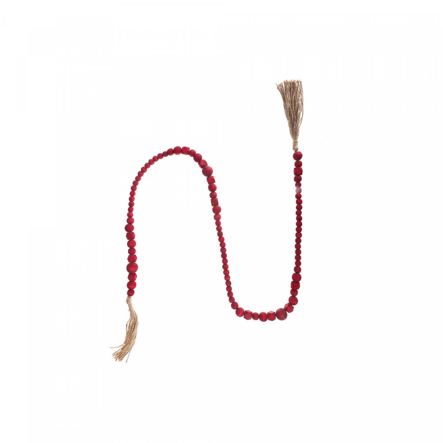 Guirlande de perles en bois rouge avec glands