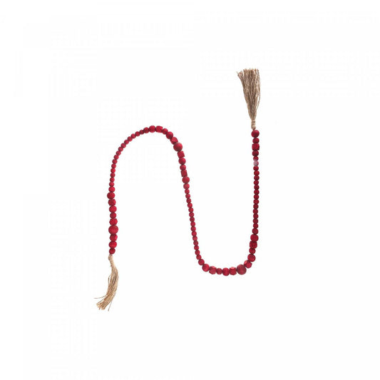 Guirlande de perles en bois rouge avec glands