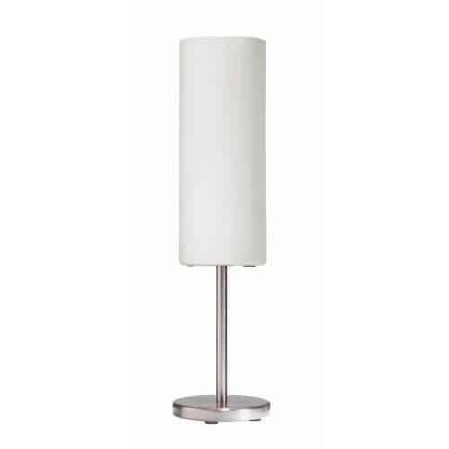 Dainolite Paza 1 Light Table Lamp Satin Chrome White Frosted Glass|Lampe de table Paza de Dainolite en verre blanc givré, avec fini chromé satiné et 1 ampoule