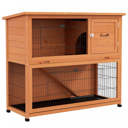 Pawhut Clapier A Lapin En Bois, Cage A Lapin Exterieure A 2 Etages, Plateaux, Rampe, Toit En Asphalt