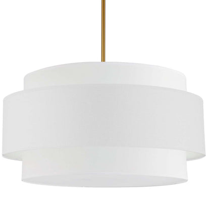 Dainolite Priya 4 Light Pendant 30 Dia Aged Brass White Shade Lamp|Luminaire suspendu Priya de Dainolite de 30 po de diamètre avec abat-jour blanc, fini laiton vieilli et 4 ampoules