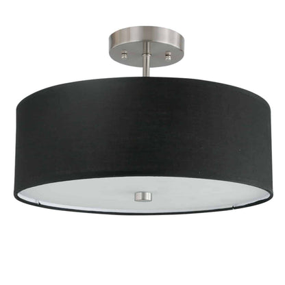 Dainolite Everly 3 Light Semi-flush Mount Satin Chrome Finish Black Shade Lamp|Plafonnier semi-affleuré Everly de Dainolite avec abat-jour noir, fini chromé satiné et 3 ampoules