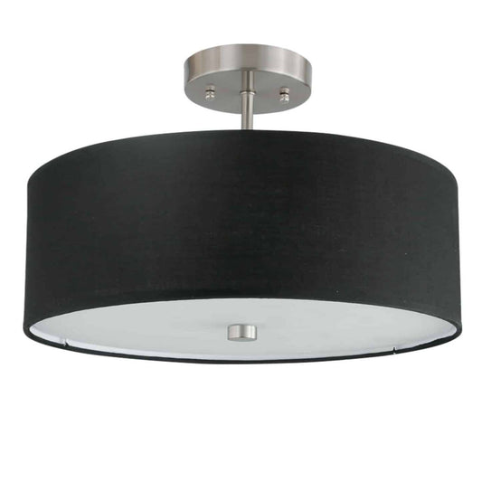 Dainolite Everly 3 Light Semi-flush Mount Satin Chrome Finish Black Shade Lamp|Plafonnier semi-affleuré Everly de Dainolite avec abat-jour noir, fini chromé satiné et 3 ampoules