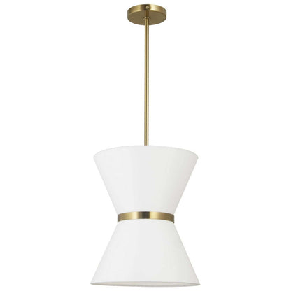 Dainolite Caterine 1 Light Pendant 12 Dia Aged Brass Finish Gold Ring/White Shade Lamp|Luminaire suspendu Caterine de Dainolite de 12 po de diamètre, avec abat-jour blanc, anneau argenté, fini laiton vieilli et 1 ampoule