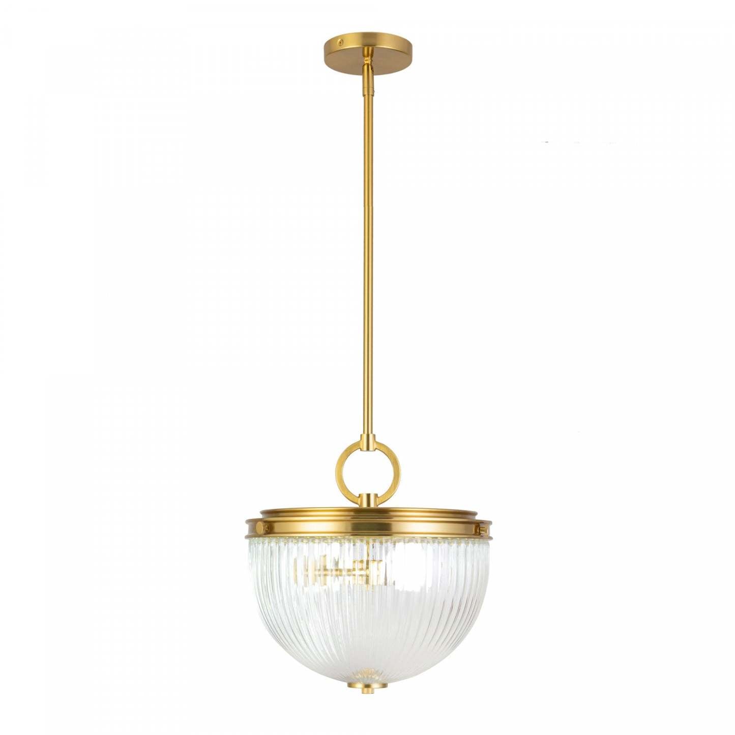 Suspension Myla à 2 lumières, laiton vintage avec lampe en verre nervuré | Suspension A 2 lampes Myla, Laiton Retro Et Verre Nervure