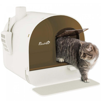 Pawhut Grande Litière pour Chat avec Couvercle, Litière pour Chat Enfermée avec Plateau Amovible, Pelle, Filtre, Blanc