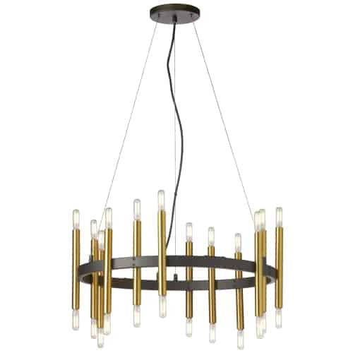 Dainolite Derry 24 Light Chandelier Matte Black/Aged Brass Lamp|Lustre Derry de Dainolite avec fini noir mat et laiton vieilli et 24 ampoules