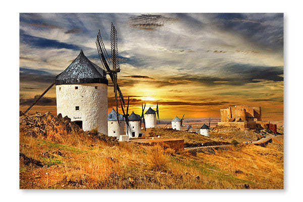 Moulins à vent d'Espagne, Castilla La Mancha 28x42 Cadre d'art mural et panneau en tissu| Moulins à vent d'Espagne, Castilla La Mancha 28 po x 42 po : Cadre d'art mural et panneau de tissu|D44G889T