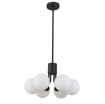Dainolite Amanda 6 Light Pendant Matte Black Finish White Opal Glass Lamp|Luminaire suspendu Amanda de Dainolite en verre blanc opale, avec fini noir mat et 6 ampoules