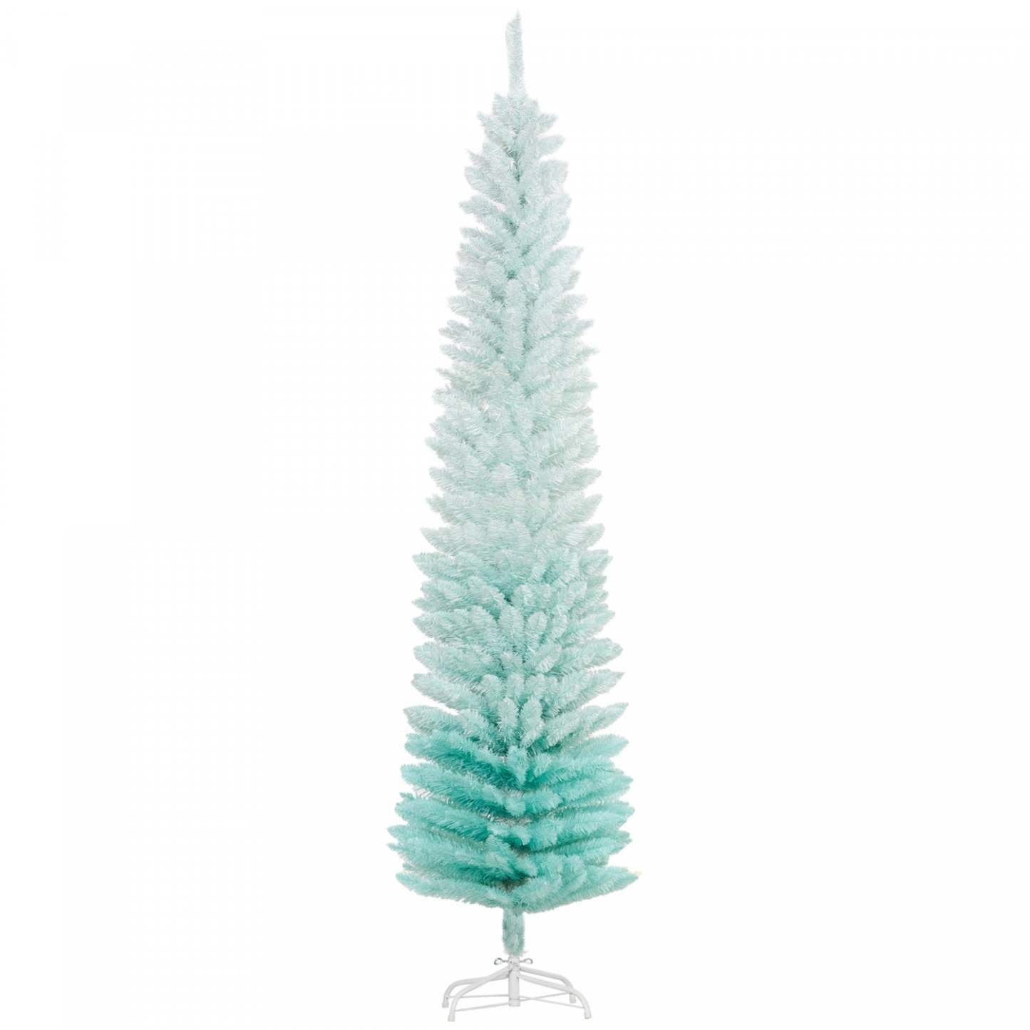 Homcom Arbre de Noël artificiel crayon de 7 pieds avec 500 branches | Homcom Sapin De Noël Artificiel Fin, Sapin De Noël Crayon, Bleu Dégradé