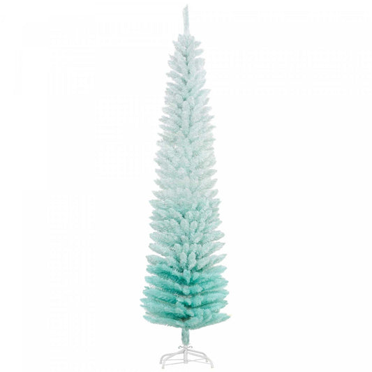Homcom Arbre de Noël artificiel crayon de 7 pieds avec 500 branches | Homcom Sapin De Noël Artificiel Fin, Sapin De Noël Crayon, Bleu Dégradé