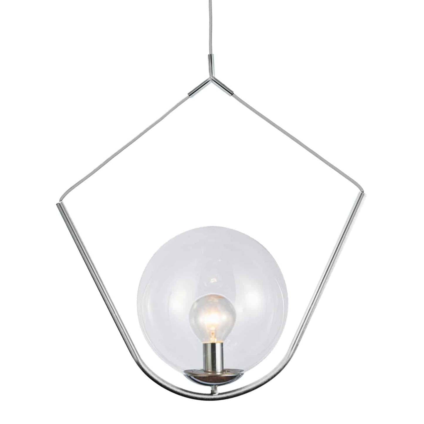 Dainolite Orion 1 Light Pendant Poli Chrome Finish Clear Glass Lamp|Luminaire suspendu Orion de Dainolite en verre transparent, avec fini chromé poli et 1 ampoule