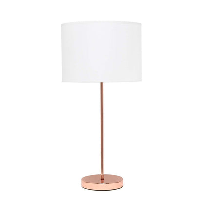 Lampe de table blanche Simple Designs avec abat-jour en tissu rose doré | D21B7CVY