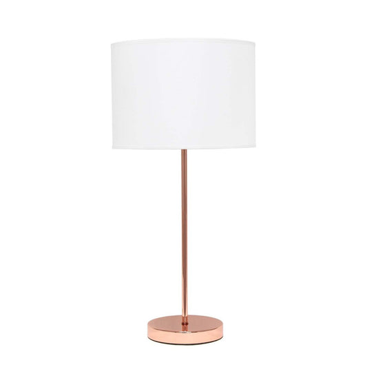 Lampe de table blanche Simple Designs avec abat-jour en tissu rose doré | D21B7CVY