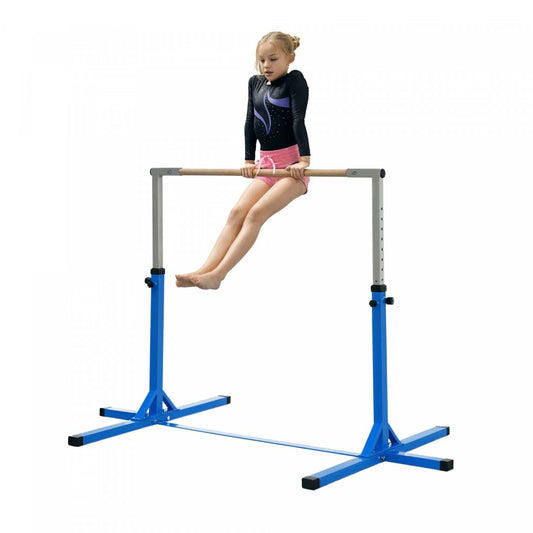 Barre de gymnastique professionnelle Soozier pour enfants, équipement de gymnastique à domicile pour tout-petits avec hauteur réglable sur 13 niveaux, fitness en salle de sport, bleu