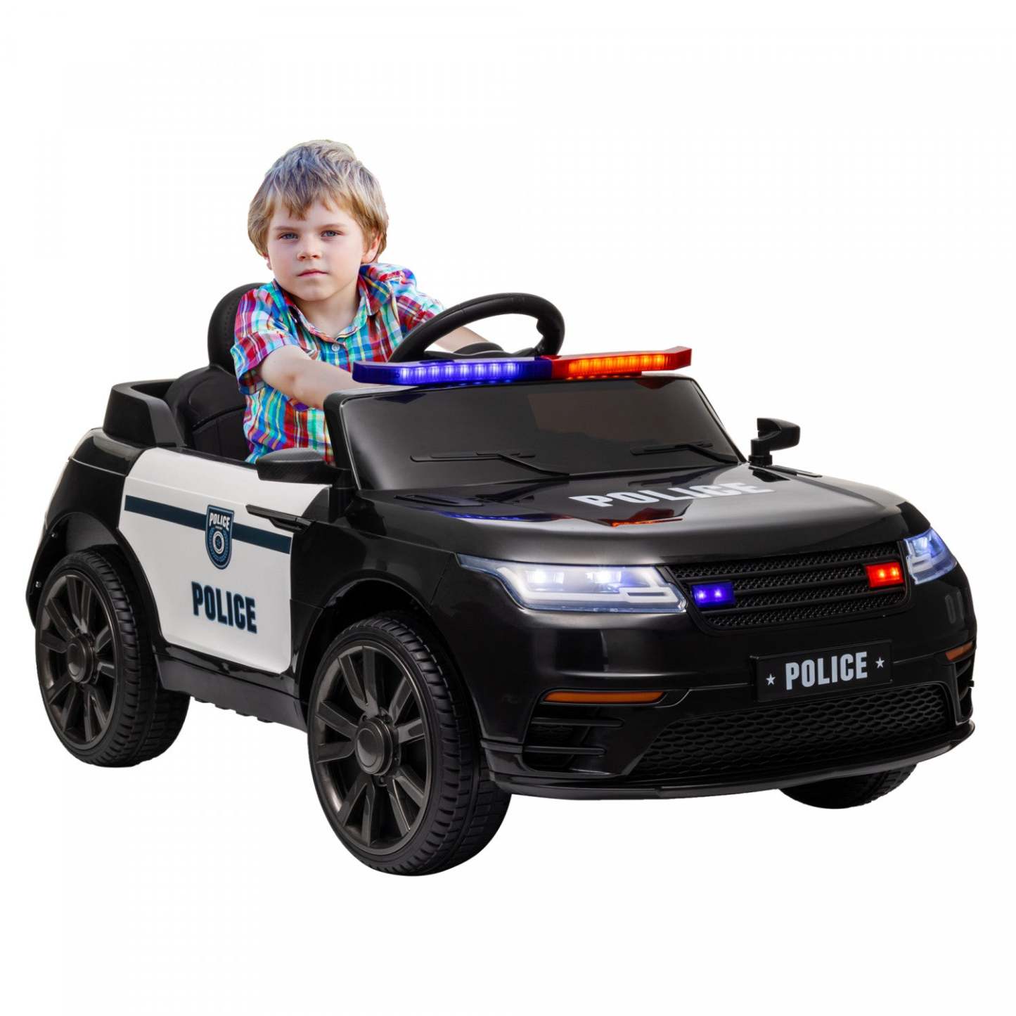 Qaba Voiture Électrique 12 V Pour Enfants, Voiture De Police Pour Enfants Alimentée Par Batterie Avec Télécommande, 4 S