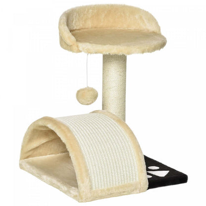 Pawhut 18 Arbre A Chat Griffoir Grattoir Design Jeu Boule Suspendue + Plateforme Peluche Sisal Naturel Beige