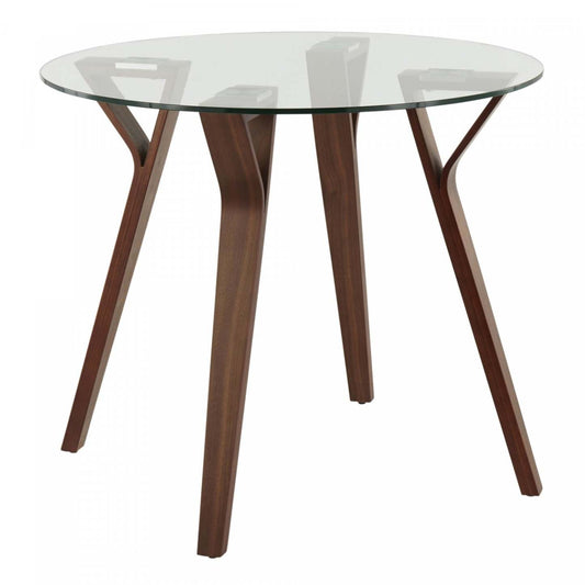 LumiSource Folia Glass Mid-Century Modern Round Dinette Dining Table - Walnut|Table ronde moderne du milieu du 20e siècle Folia en verre pour le coin-repas ou la salle à manger - noyer