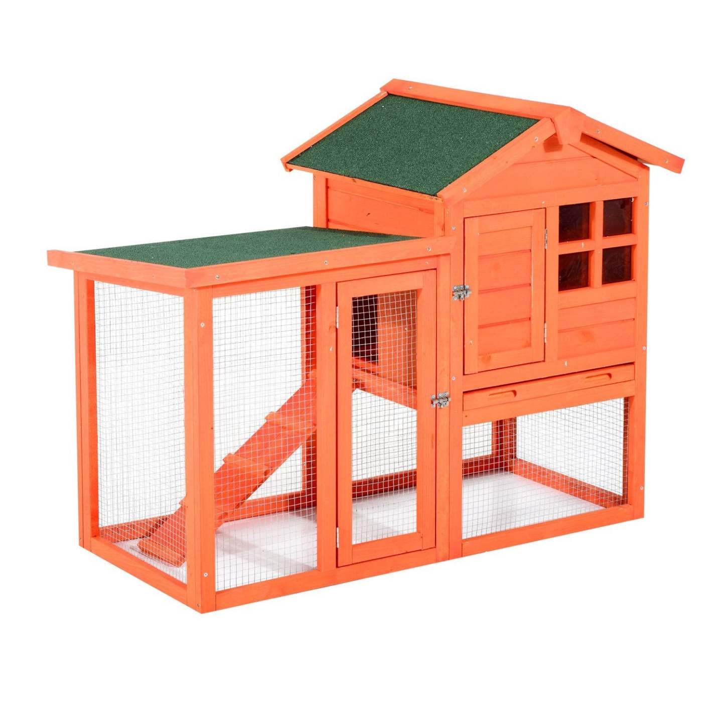 Pawhut 48" X 24 X 36 Deluxe Waterproof Rabbit Clapier En Bois Pour Lapin Cage Pour Petits Animaux Avec Ladd|Pawhut 121,9 X 61 X 91,4 Cm Clapier De Luxe représenté En Bois Pour Lapin Cage Pour Petits Animaux Avec
