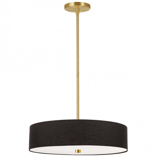 Dainolite Everly 4 Light Pendant Aged Brass Finish Black Shade Lamp|Luminaire suspendu Everly de Dainolite avec abat-jour noir, fini laiton vieilli et 4 ampoules