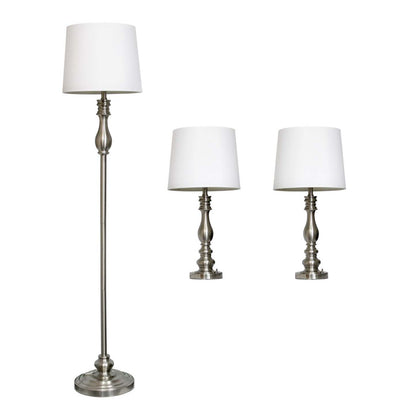 Ensemble de trois lampes Elegant Designs en acier brossé (2 lampes de table, 1 lampadaire)|Ensemble 3 lampes (2 lampes de table, 1 lampe à pied) Elegant Designs acier brossé|D22DJGIA