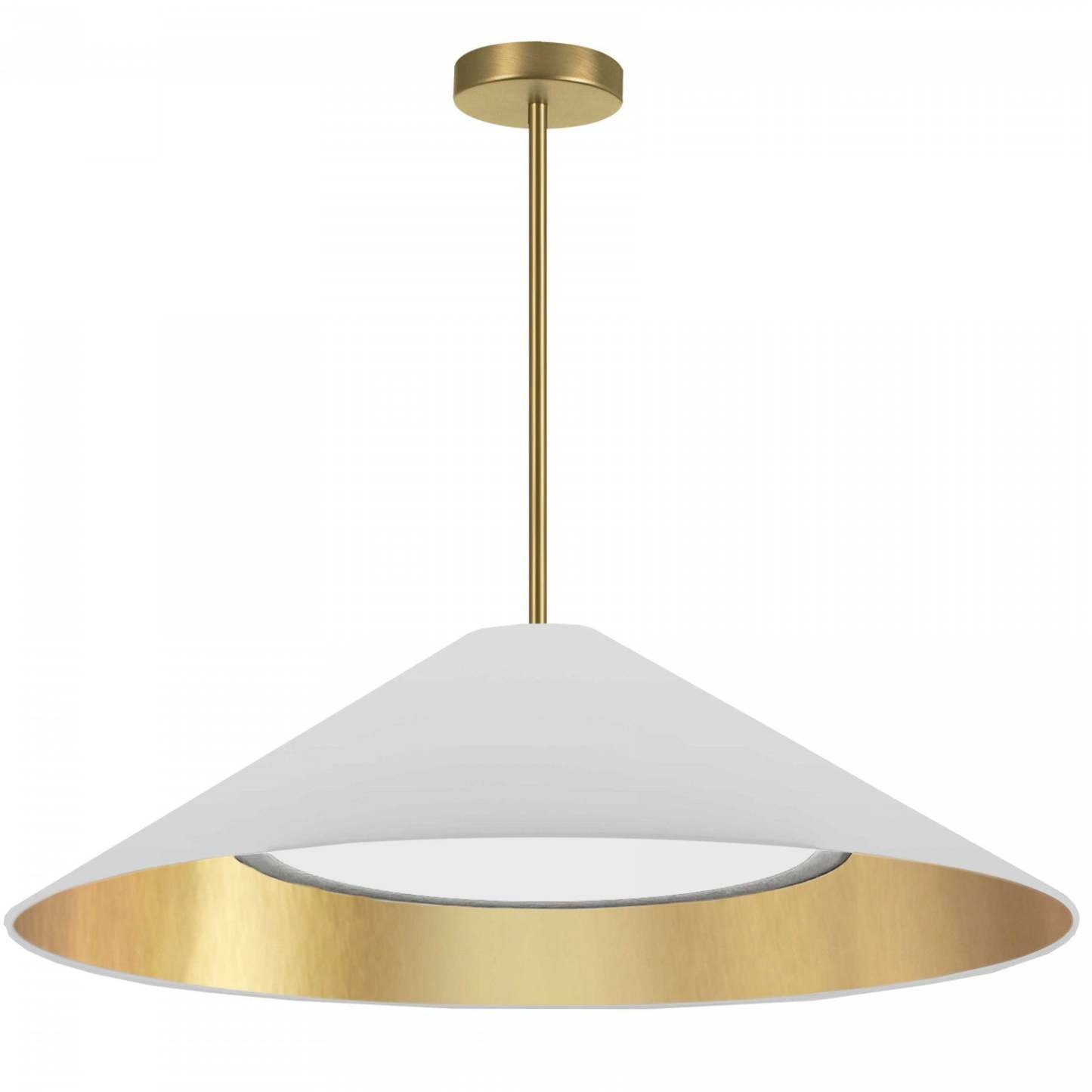 Dainolite Padme Pendant 30w Aged Brass White/Gold Shade Lamp|Luminaire suspendu Padme de Dainolite avec abat-jour blanc et doré, fini laiton vieilli et ampoule de 30 W