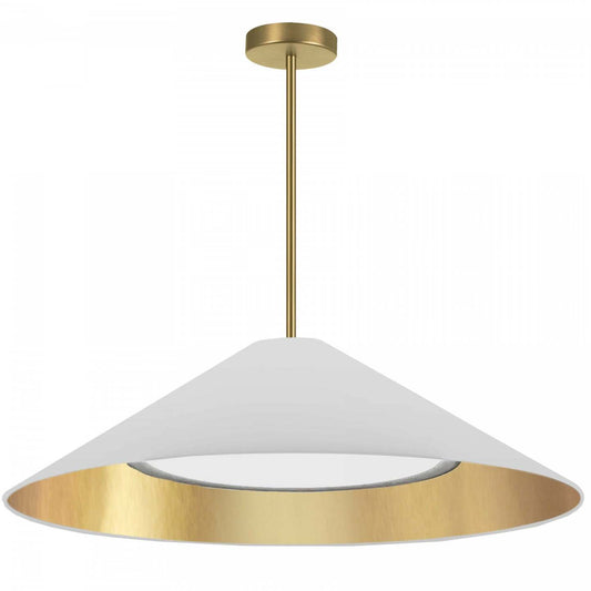 Dainolite Padme Pendant 30w Aged Brass White/Gold Shade Lamp|Luminaire suspendu Padme de Dainolite avec abat-jour blanc et doré, fini laiton vieilli et ampoule de 30 W