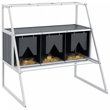 Pawhut Nichoir A Poules, 3 Compartiments, Nichoirs En Bois Pour Poules Pondeuses Avec Rideaux D'intimité