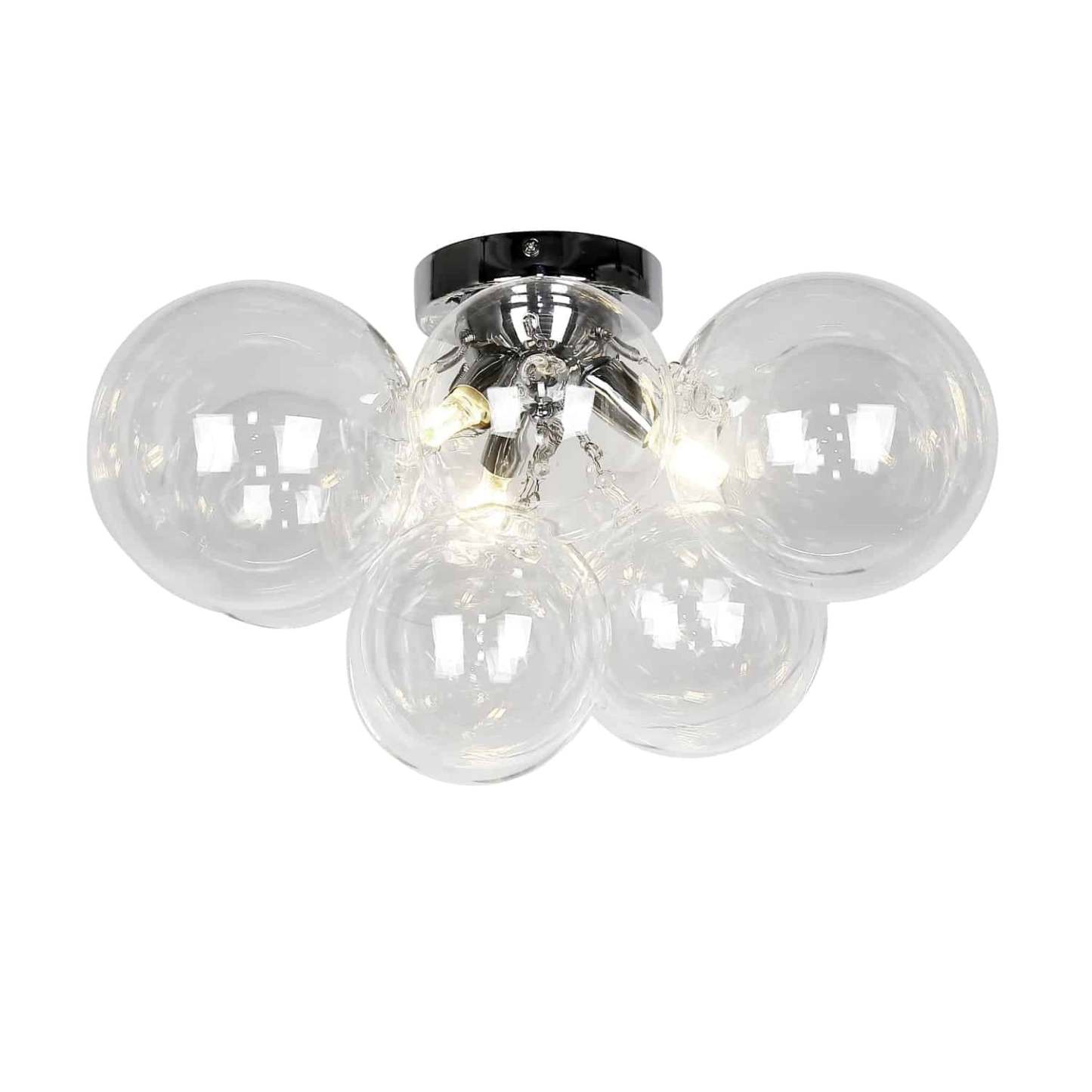 Dainolite Comet 3 Light Flush Mount Poli Chrome Clear Glass Lamp|Plafonnier affleuré Comet de Dainolite en verre transparent, avec fini chromé poli et 3 ampoules