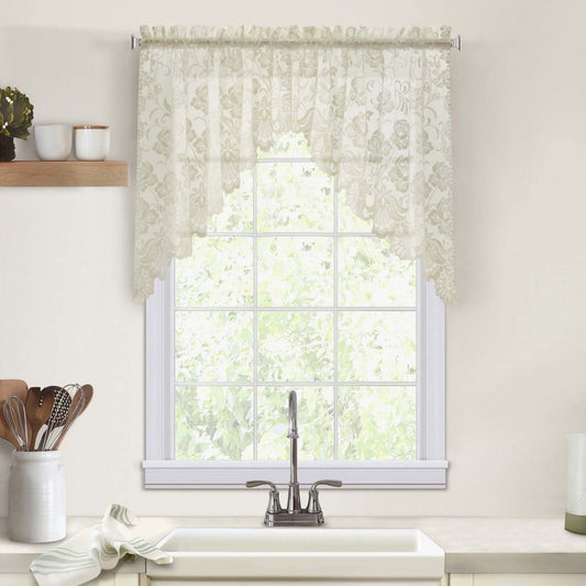 Habitat Limoges Ivory Sheer Rod Pocket Swag Valance Set - 72 x 32|Ensemble de cantonnière festonnée transparente passe-tringle Limoges ivoire d'Habitat - 72 x 32