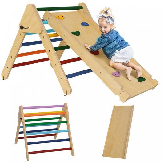 Qaba Ensemble Triangulaire, Jouets D'escalade Pour Tout-petits Avec Rampe, Jouets D'escalade 3 En 1