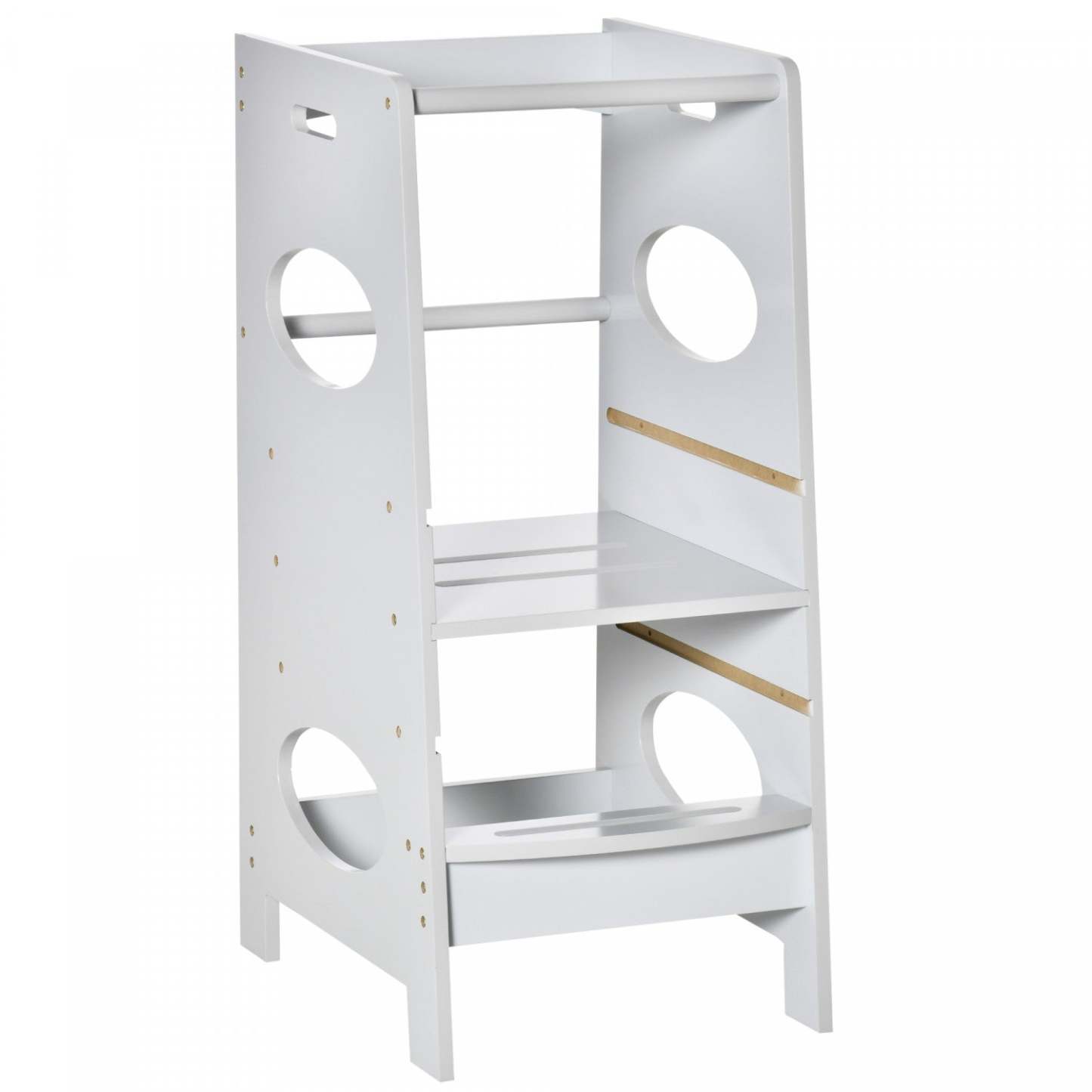 Homcom Marchepied Enfant Tabouret De Cuisine Pour Tout-petits Avec Plate-forme Debout réglable Et Barrière De Sécurité, Gris