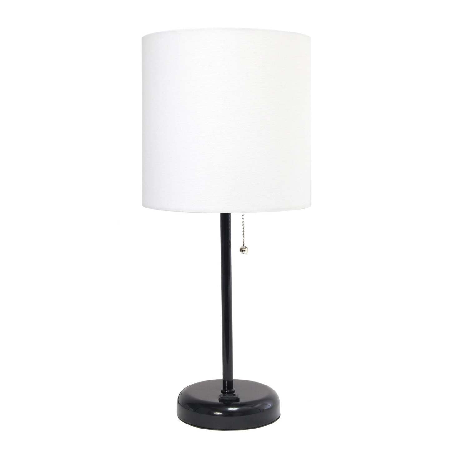 Limelights Black Stick Lamp with Charging Outlet And Fabric Shade, White Table Lamp|Lampe de table Limelights blanche avec pied mince noir et prise de recharge|D21XDJ8P