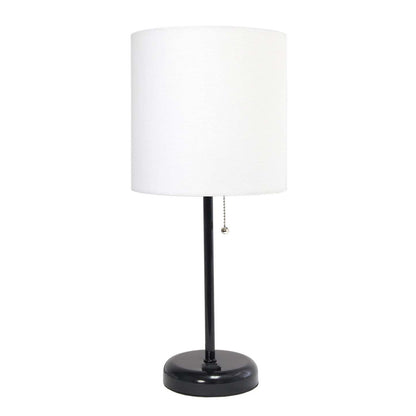 Limelights Black Stick Lamp with Charging Outlet And Fabric Shade, White Table Lamp|Lampe de table Limelights blanche avec pied mince noir et prise de recharge|D21XDJ8P