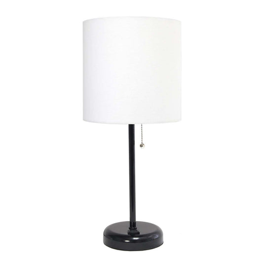 Limelights Black Stick Lamp with Charging Outlet And Fabric Shade, White Table Lamp|Lampe de table Limelights blanche avec pied mince noir et prise de recharge|D21XDJ8P