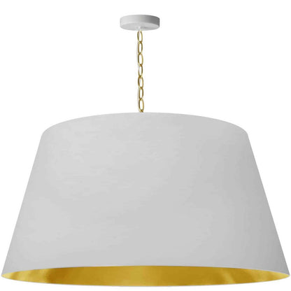 Dainolite Brynn 1 Light Pendant Xlarge Aged Brass Finish White/Gold Shade Lamp|Très grand luminaire suspendu Brynn de Dainolite avec abat-jour blanc et doré, fini laiton vieilli et 1 ampoule