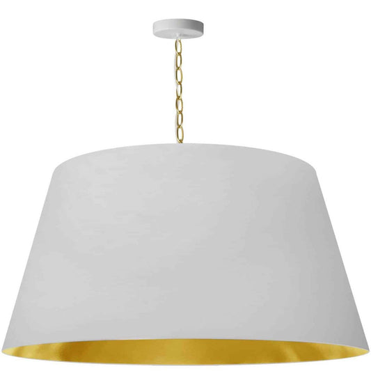 Dainolite Brynn 1 Light Pendant Xlarge Aged Brass Finish White/Gold Shade Lamp|Très grand luminaire suspendu Brynn de Dainolite avec abat-jour blanc et doré, fini laiton vieilli et 1 ampoule
