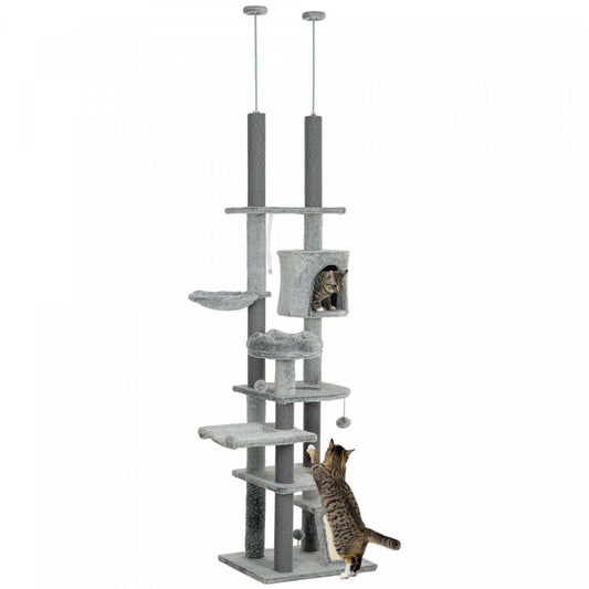 Pawhut Tour A Chat Pour Grands Chats, Arbre A Chat Du Sol Au Plafond Pour Chats D'intérieur, Hauteur Ajustable 89 -100