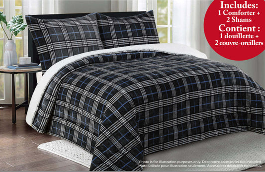 Grey Plaid 3-piece Queen Comforter Set - Grey|Ensemble d'édredon Grey Plaid 3 pièces à motif écossais pour grand lit – gris|D2CMOXRD
